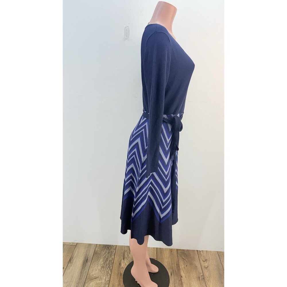 Taylor Blue Feminine Belted Knit Midi Sweater Dress Size Large - Picture 9 of 16